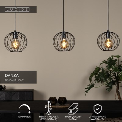 Lucide DANZA - Pendant light - 3xE27 - Black